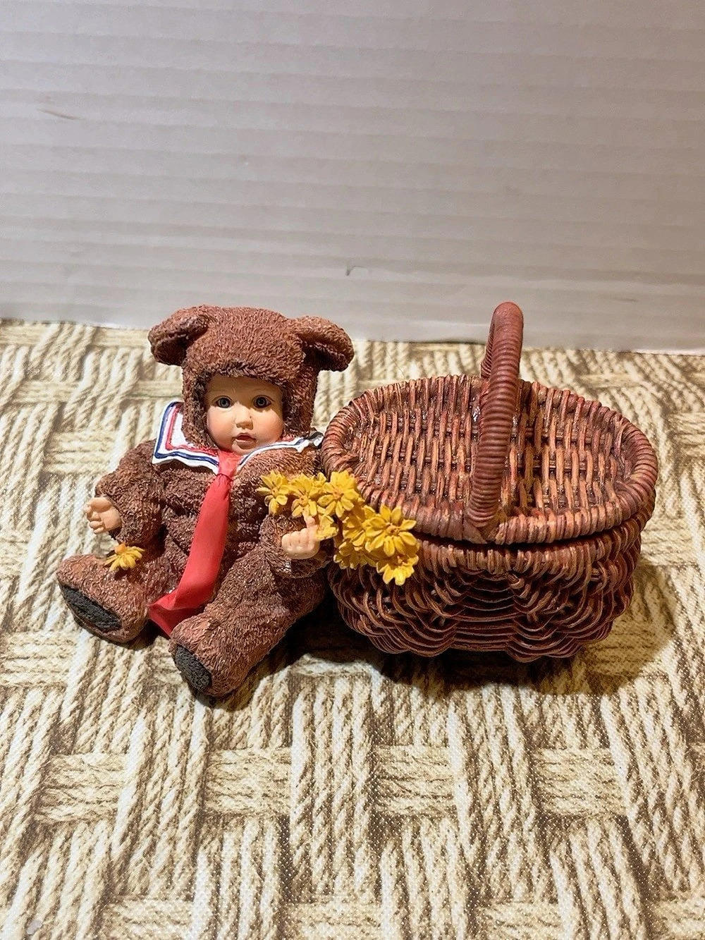 Anne Geddes Good Things Come in Small Packages Brown Doll & Basket Decor
